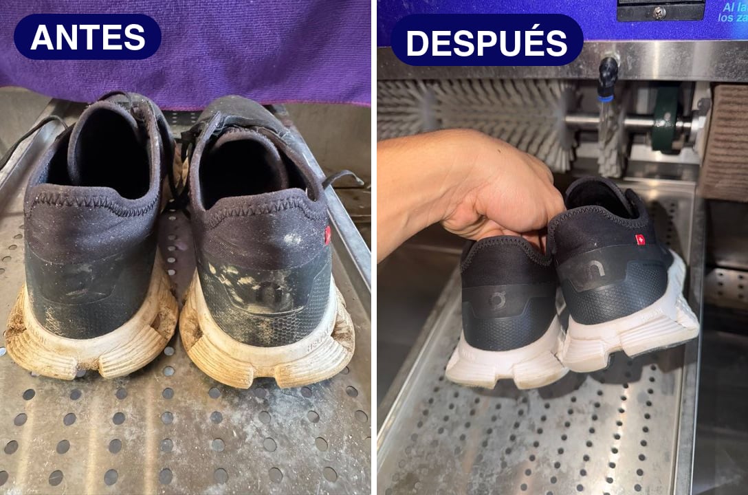 Antes y después de unos On Cloud con la suela blanca llena de barro